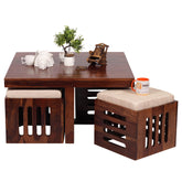 MoonWooden Contemporary Coffee Table,Wood Coffee Table with 4 Stools for Living Room (Provincial Teak) | Small Brown Wooden Center Table | Wooden Coffee Table | Tea Table | Coffee Table for Home